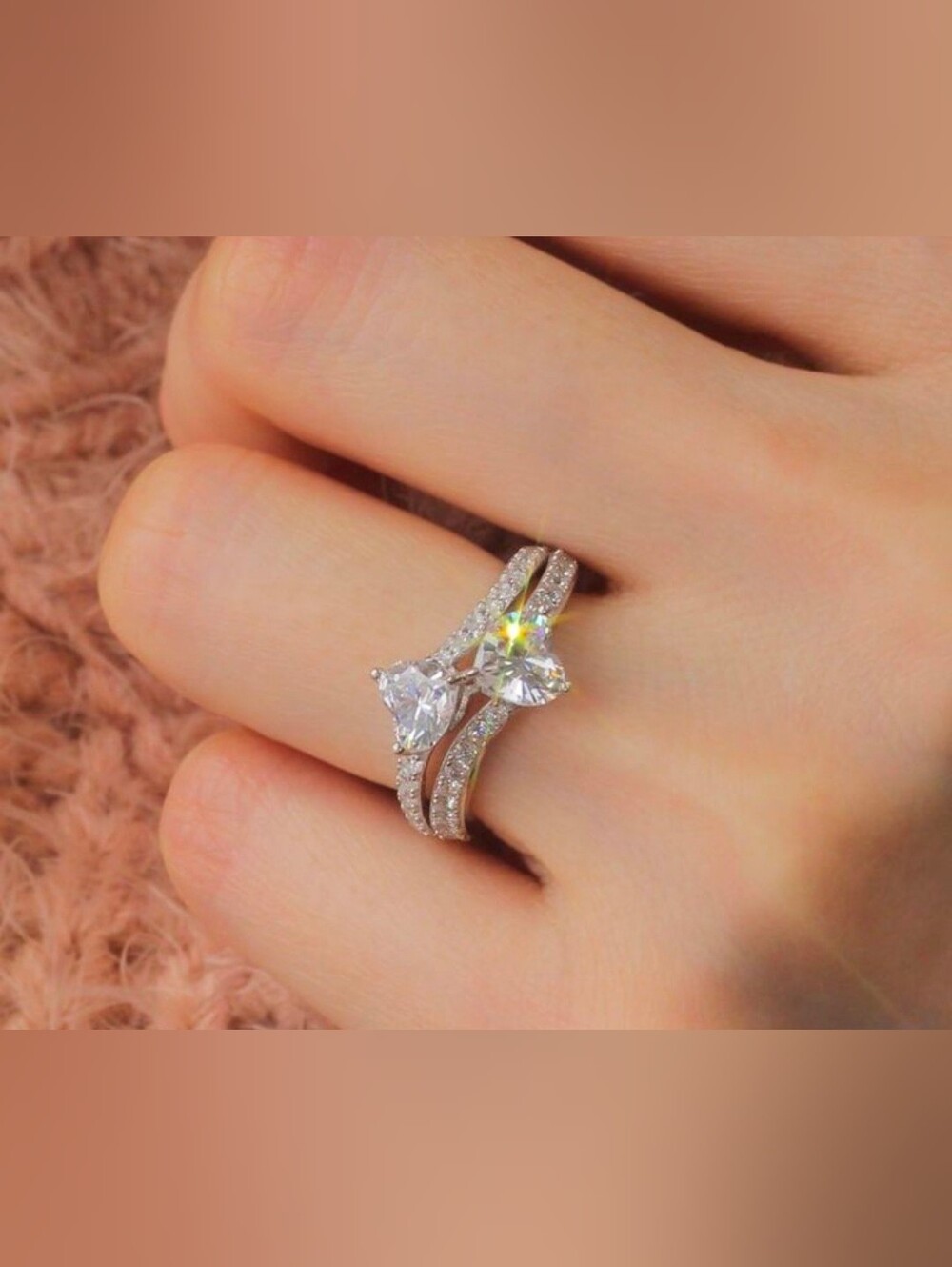 $8 Each Or Bundle 5/$20 Sterling Silver Crystal Double Heart & Halo Ring